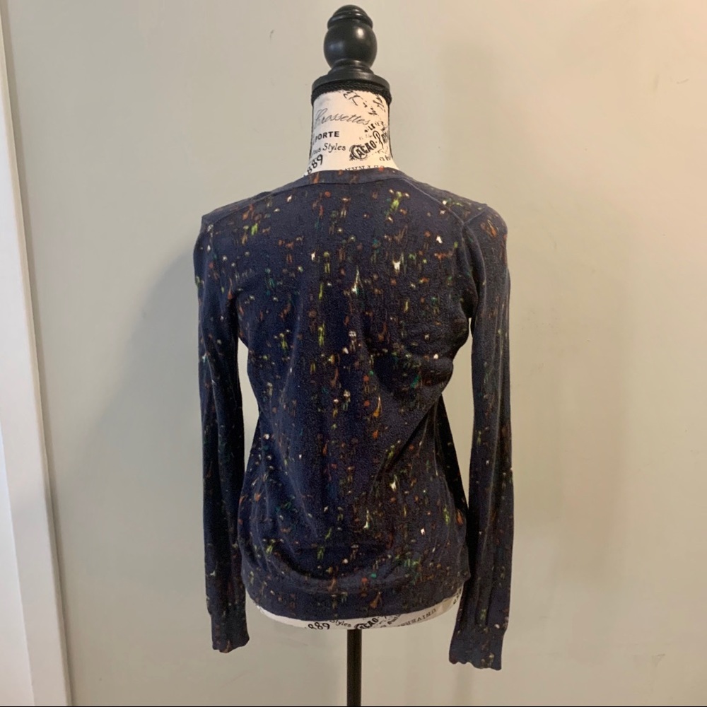 Navy Blue Multicolor Splatter Pattern Cardigan - Picture 3 of 3